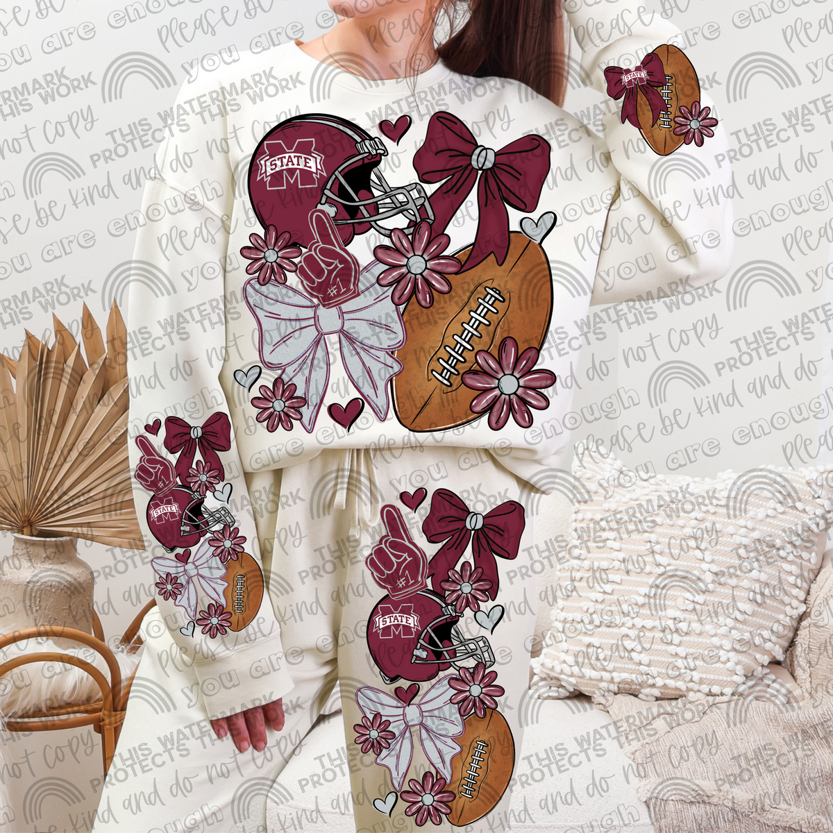 Pro and College Football Bows Bundle with Matching Sleeves and Pockets- 60 Teams- 180 PNG Files