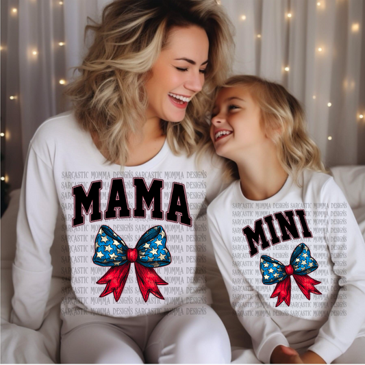 Mama and Mini Set Red, White, & Blue Bows- 2 PNG Files