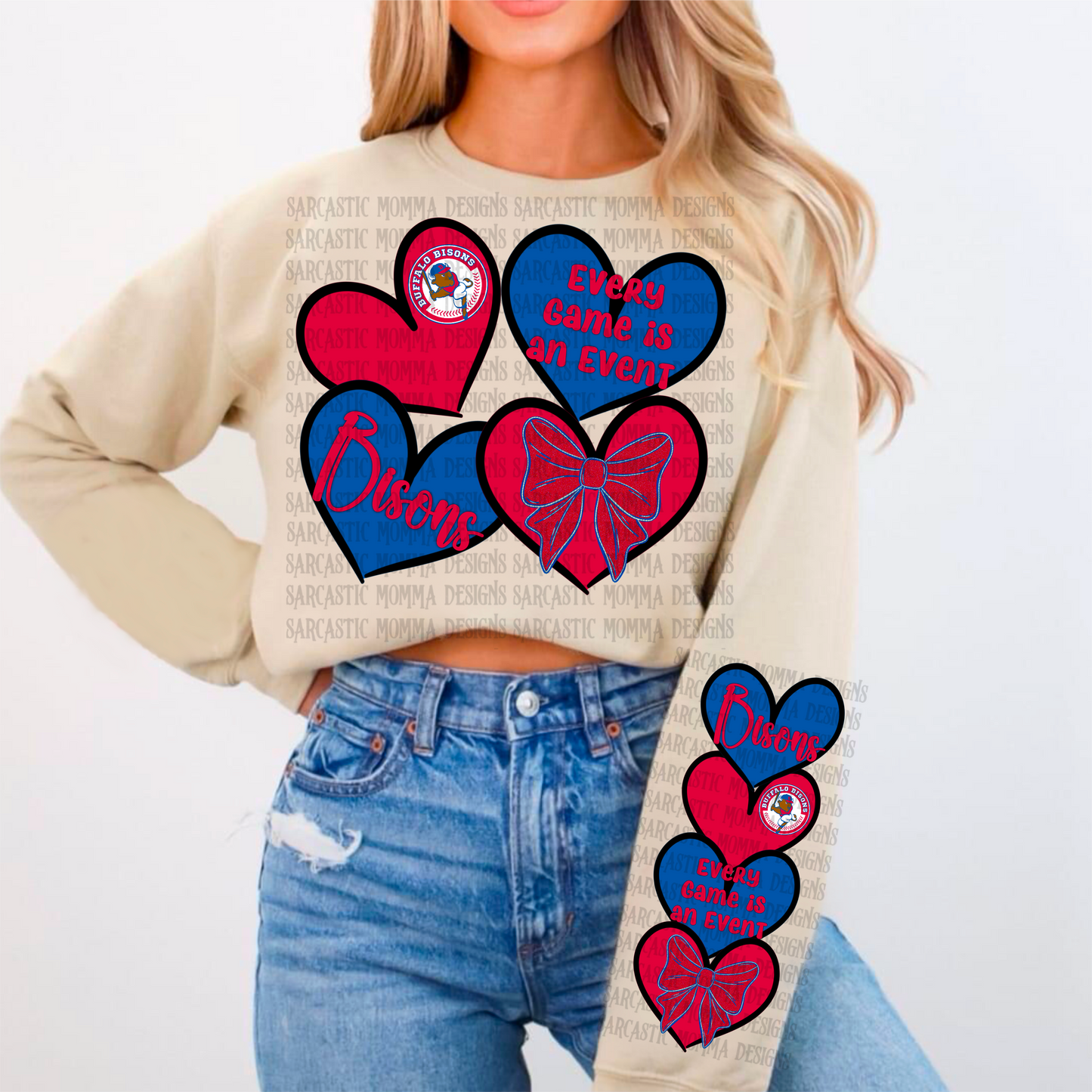 Bisons Sports Hearts with Matching Sleeve- 2 PNG Files