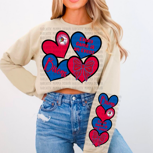 Bisons Sports Hearts with Matching Sleeve- 2 PNG Files