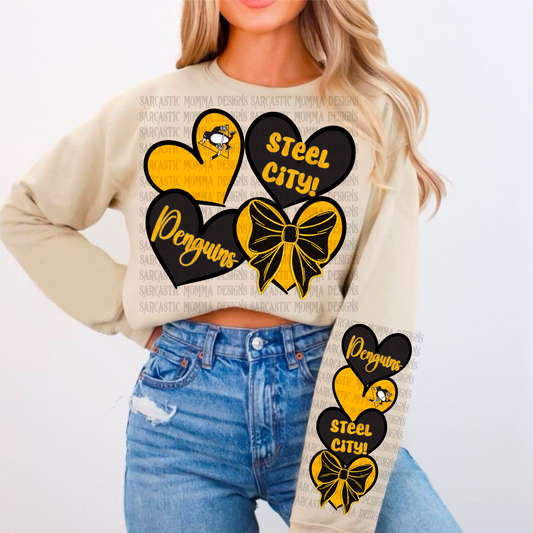 Penguins Sports Hearts with Matching Sleeve- 2 PNG Files