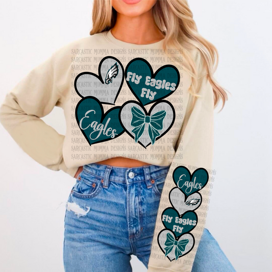 Eagles Sports Hearts with Matching Sleeve- 2 PNG Files