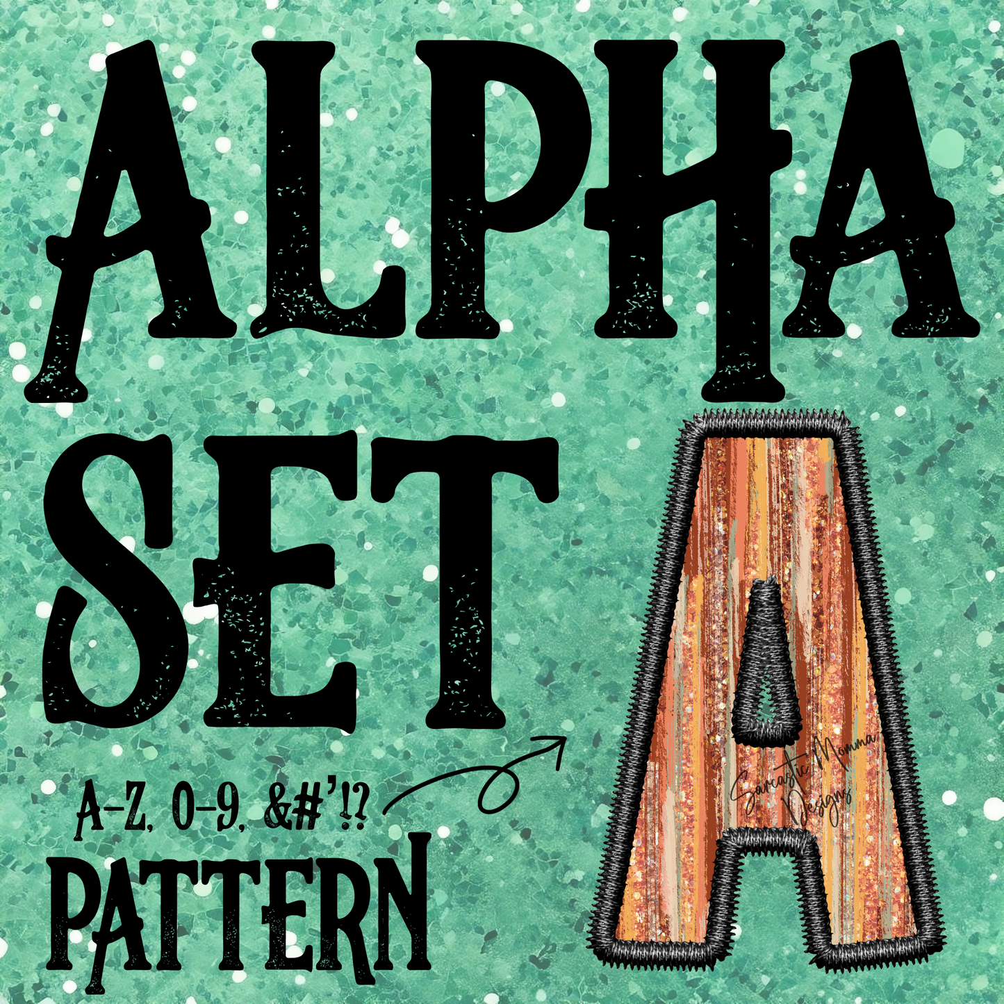 Brown Glittery Brushstrokes Faux Embroidery Alpha Set