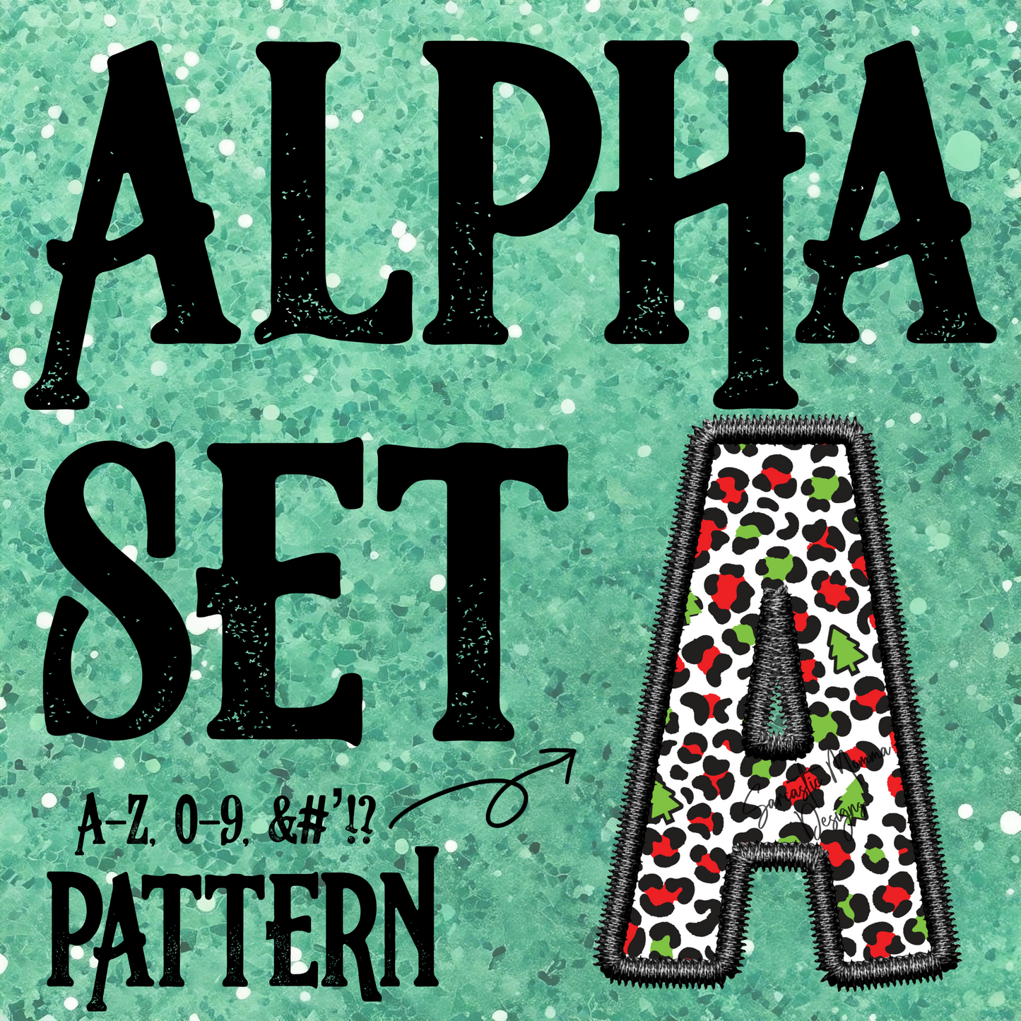 Leopard Red & Green with Trees Faux Embroidery Alpha Set