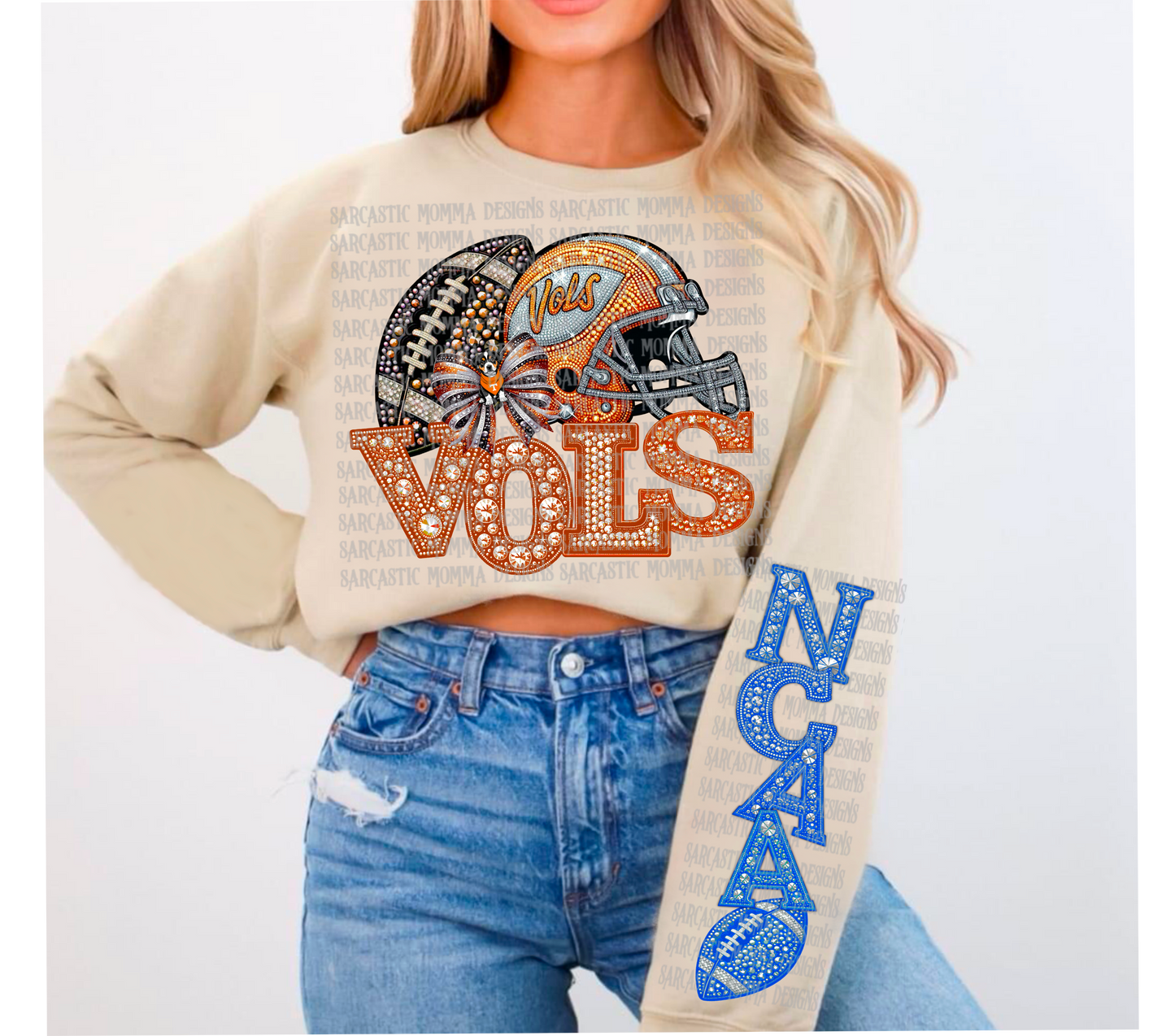 Vols Rhinestone Bow with Matching Sleeve- 2 PNG Files