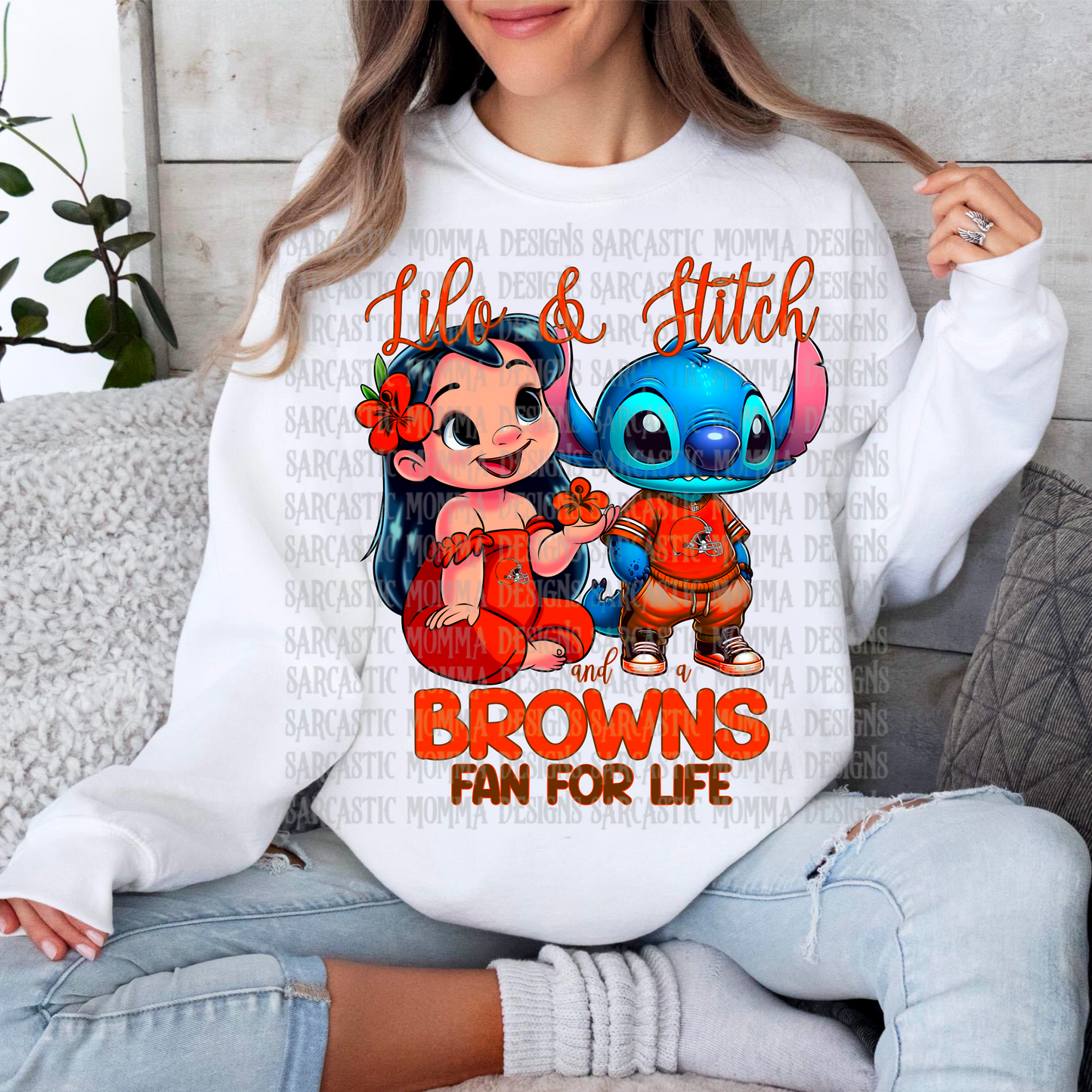 Lilo & Stitch and a Browns Fan For Life PNG File