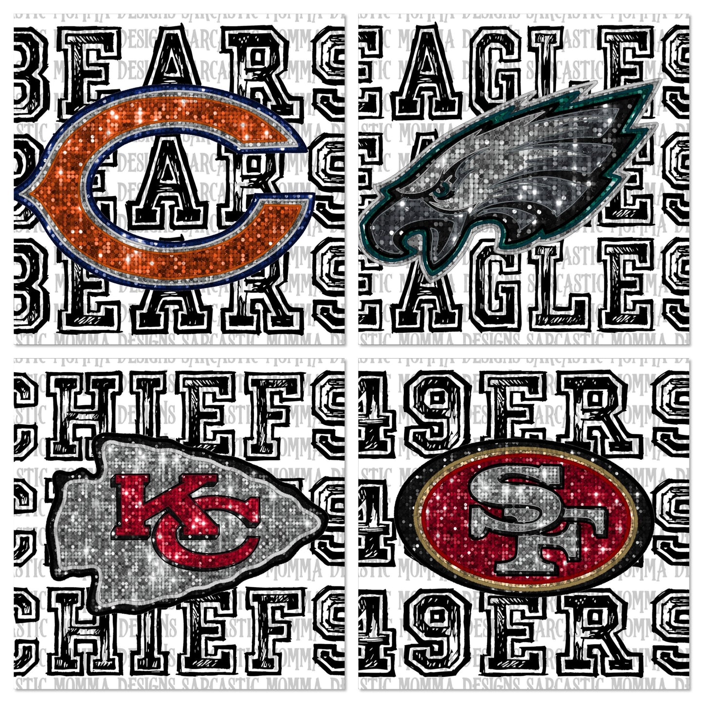 Football 32 Teams Stacked Sequins Bundle