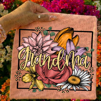 Grandma Leopard Floral Front & Back- 2 PNG Files