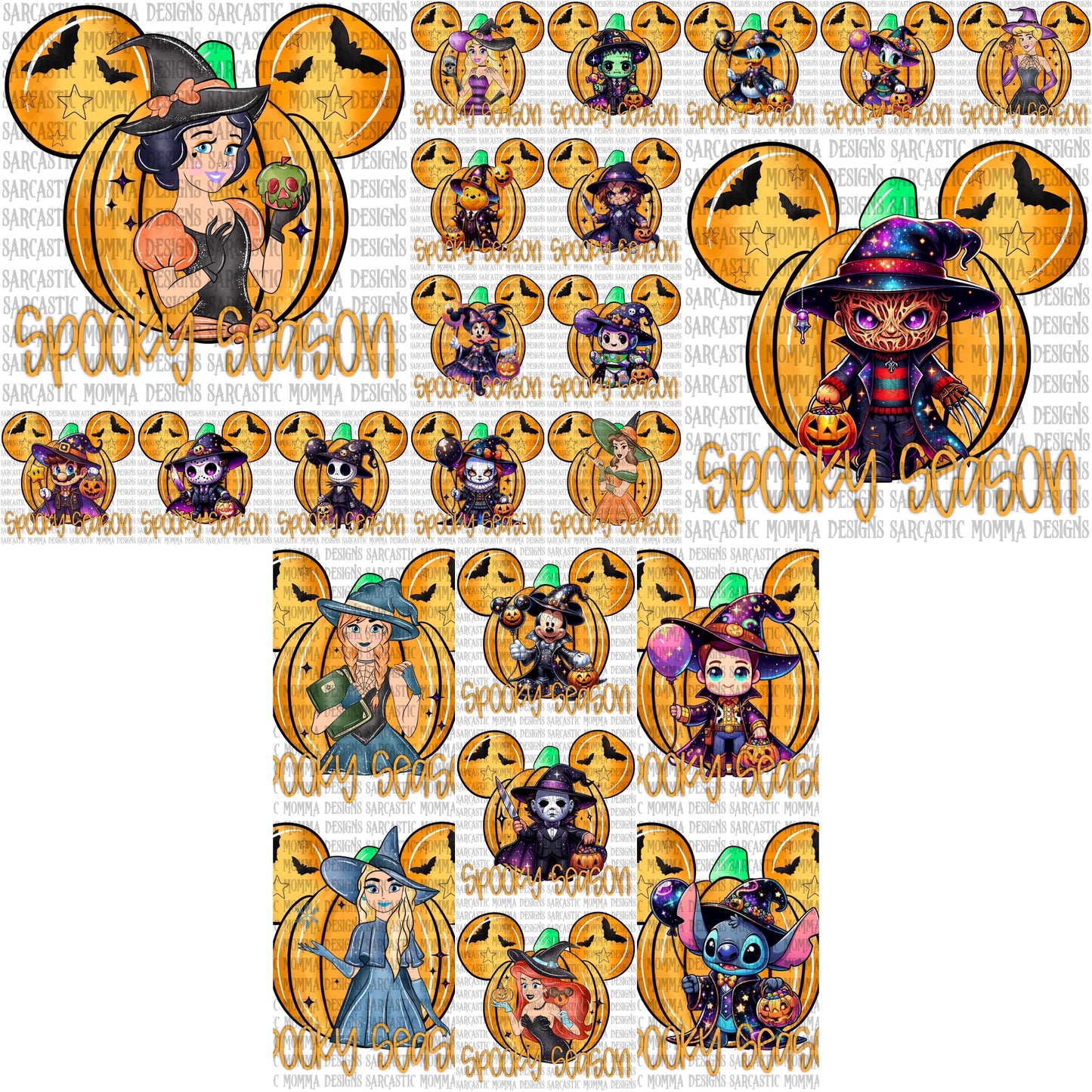 Halloween Mouse Head Spooky Season Characters Bundle With & Without Frame- 46 PNG files