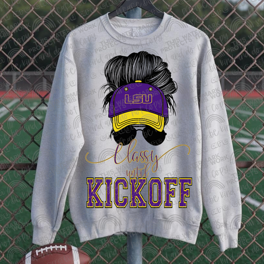 Classy Until Kickoff Messy Bun Hat LSU PNG File