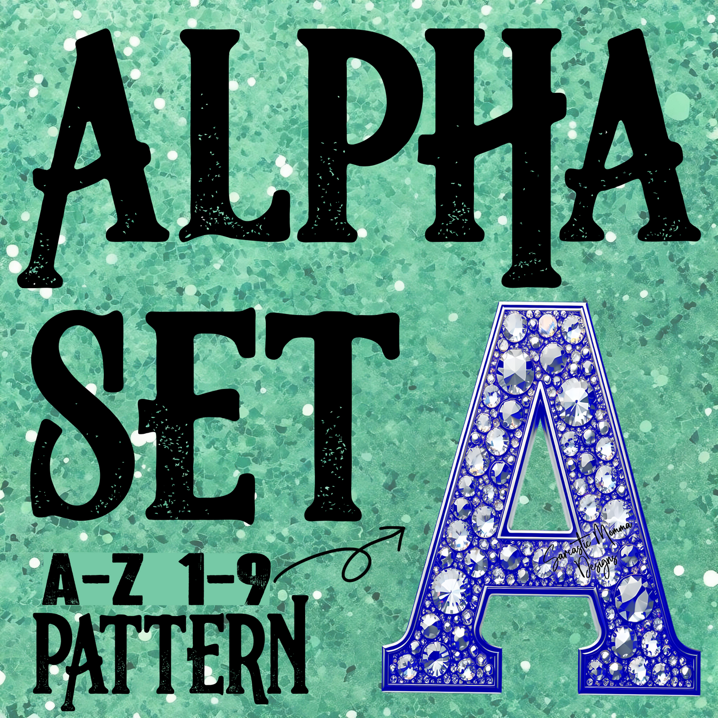 Blue Rhinestones Alpha Set