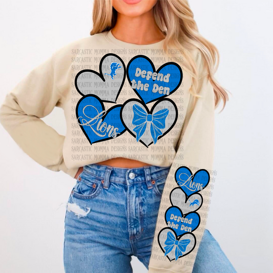 Lions Sports Hearts with Matching Sleeve- 2 PNG Files