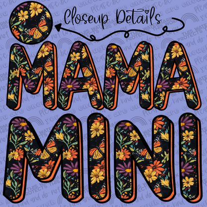 Butterflies & Flowers Orange Mama and Mini Set- 2 PNG Files