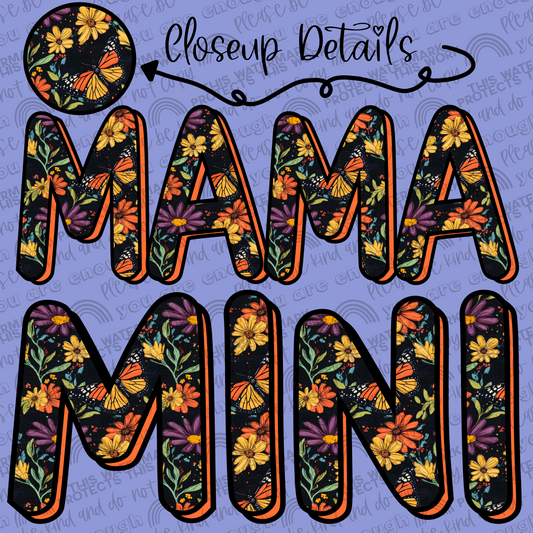 Butterflies & Flowers Orange Mama and Mini Set- 2 PNG Files