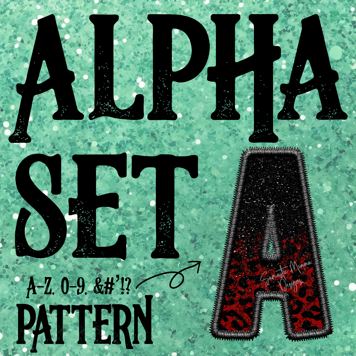 Red & Black Glitter Leopard Faux Embroidery Alpha Set