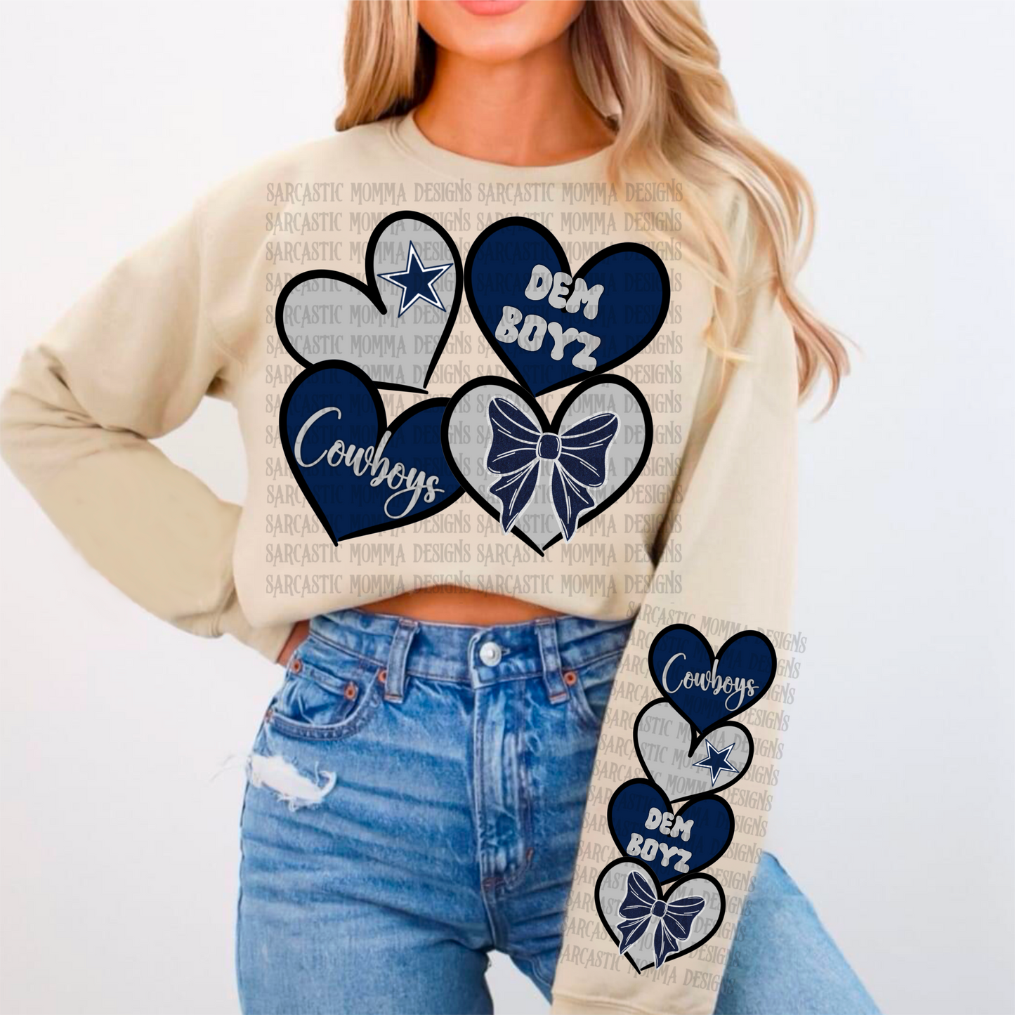 Cowboys Sports Hearts with Matching Sleeve- 2 PNG Files