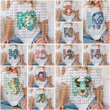 Zodiac Floral Bundle & Sleeves- 24 PNG Files