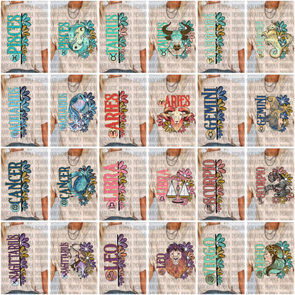 Zodiac Floral Bundle & Sleeves- 24 PNG Files