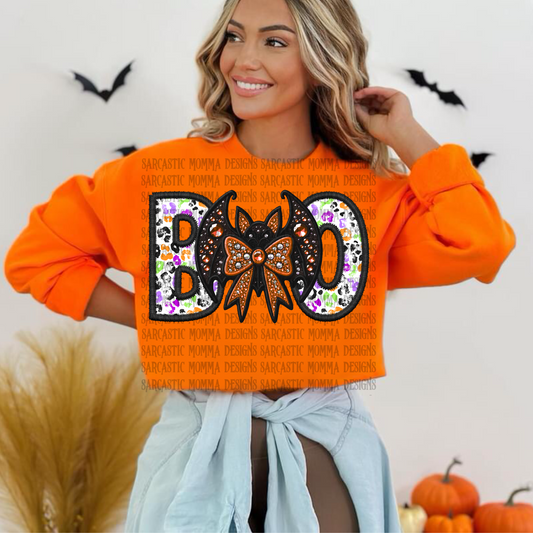 BOO Orange Bat Rhinestones PNG File