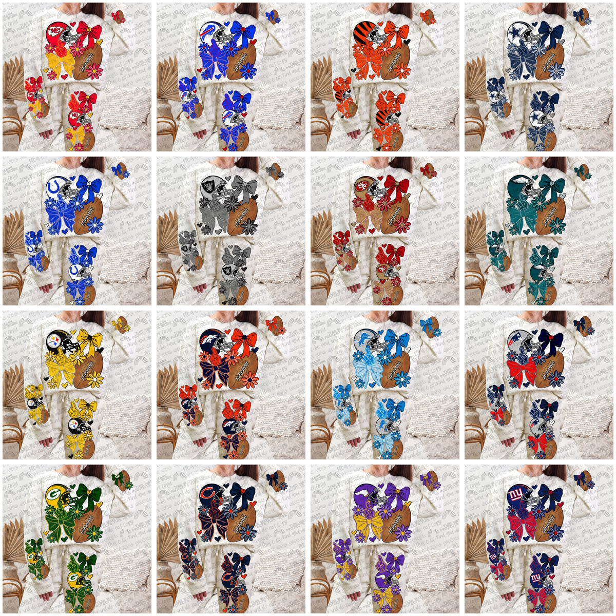 Pro and College Football Bows Bundle with Matching Sleeves and Pockets- 60 Teams- 180 PNG Files