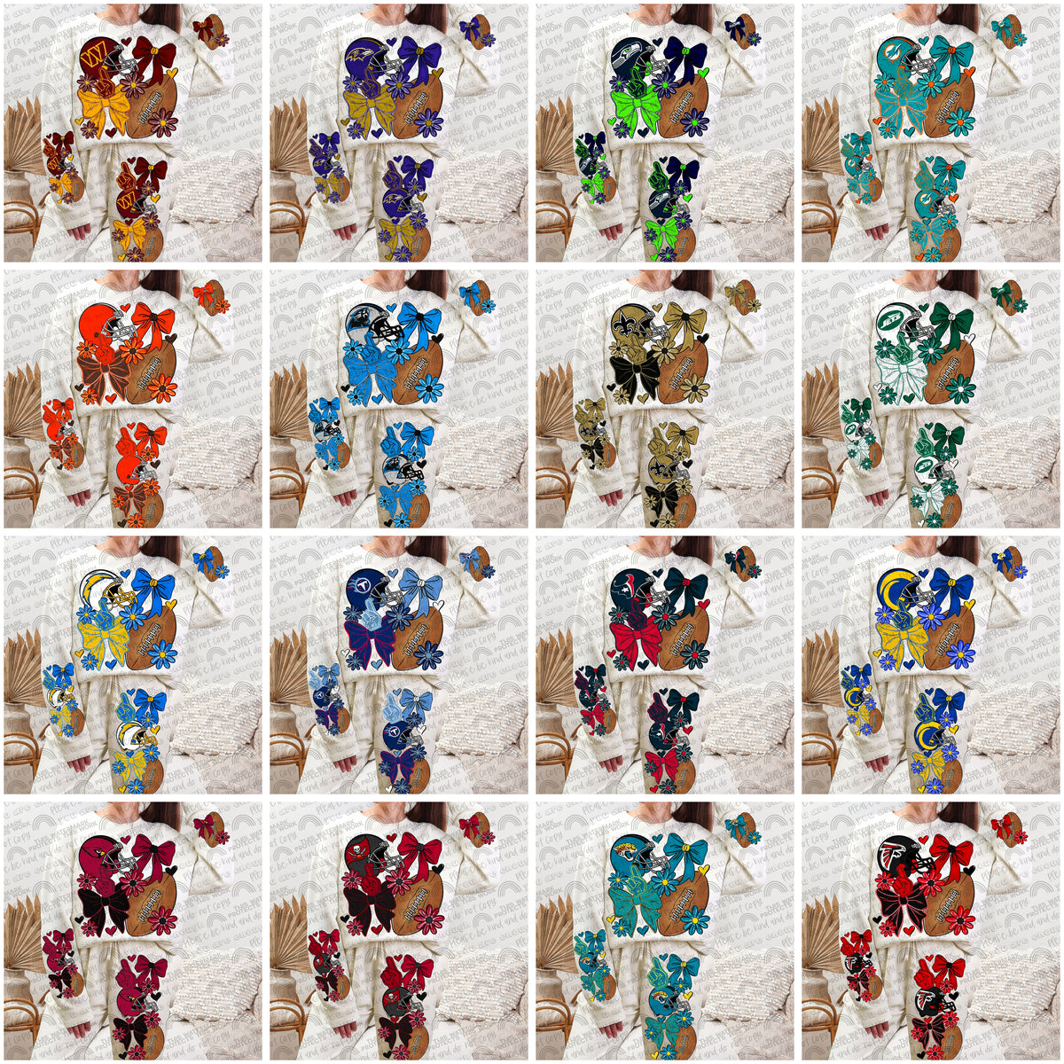 Pro and College Football Bows Bundle with Matching Sleeves and Pockets- 60 Teams- 180 PNG Files