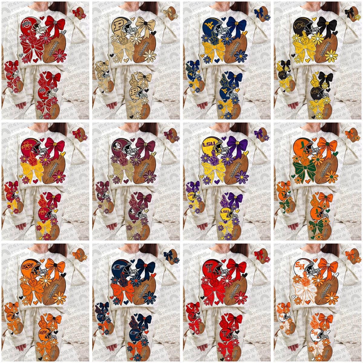 Pro and College Football Bows Bundle with Matching Sleeves and Pockets- 60 Teams- 180 PNG Files