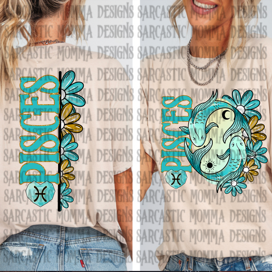 Pisces Floral Zodiac Sign with Sleeve- 2 PNG Files