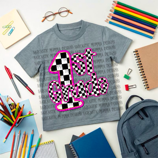 1st Grade Pink Checkered PNG File