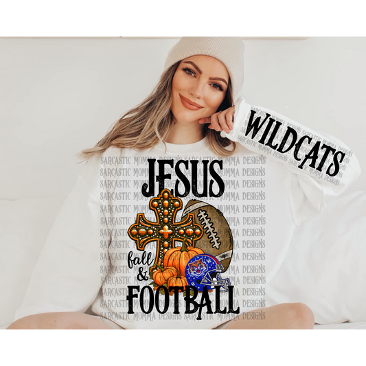 Jesus Fall & Football Kentucky Wildcats with Matching Sleeve- 2 PNG Files
