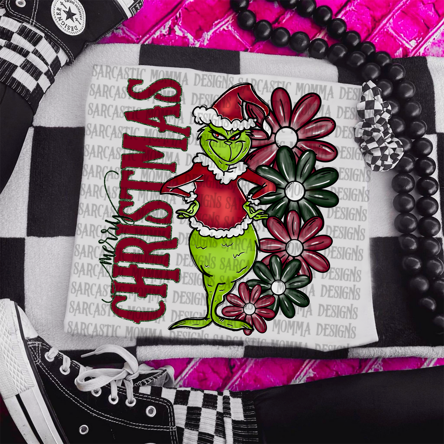 The Green Guy Merry Christmas Floral & Sleeve- 2 PNG Files