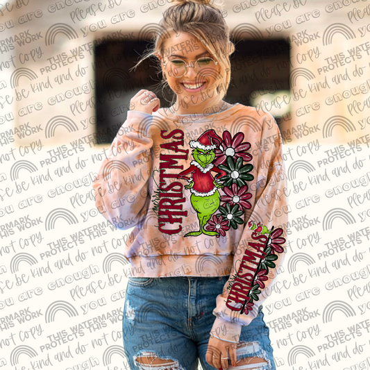 The Green Guy Merry Christmas Floral & Sleeve- 2 PNG Files