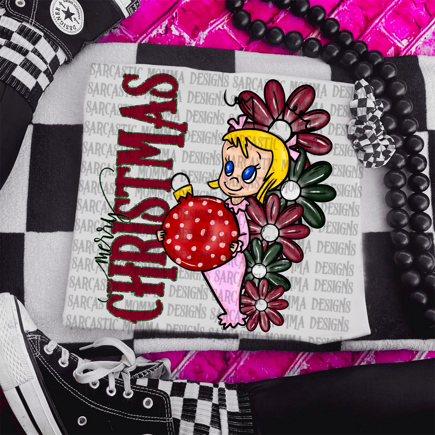 Cindy Lou Merry Christmas Floral & Sleeve- 2 PNG Files