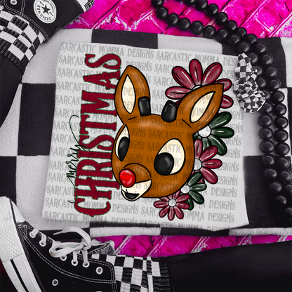 Rudolph Merry Christmas Floral & Sleeve- 2 PNG Files