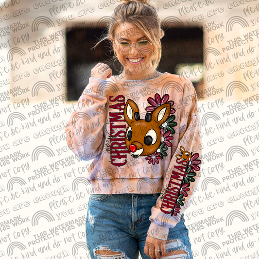 Rudolph Merry Christmas Floral & Sleeve- 2 PNG Files