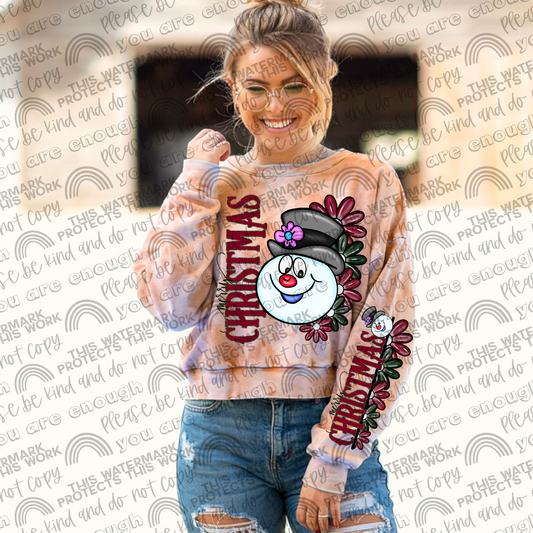 Frosty Merry Christmas Floral & Sleeve- 2 PNG Files