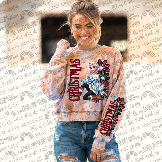 Elsa Merry Christmas Floral & Sleeve- 2 PNG Files