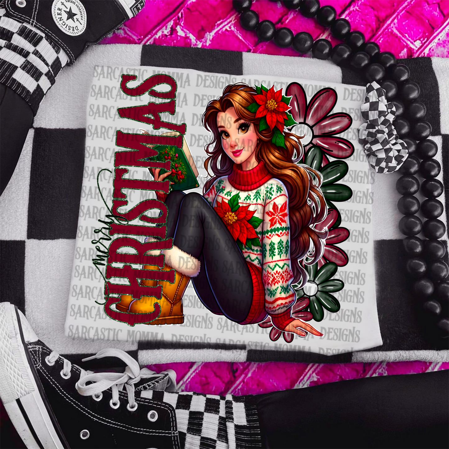 Belle Merry Christmas Floral & Sleeve- 2 PNG Files