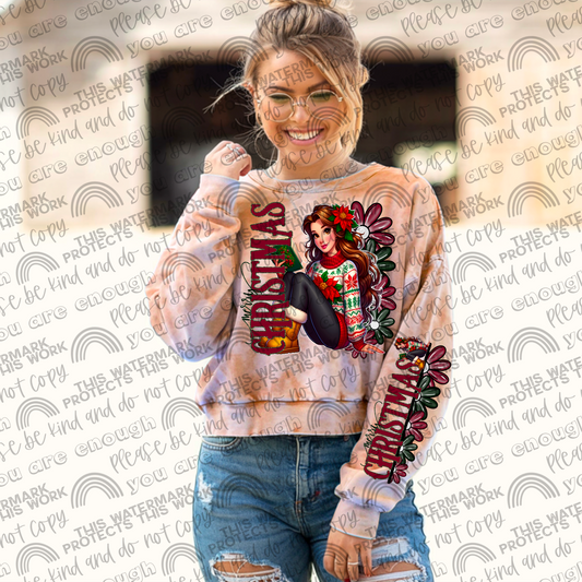 Belle Merry Christmas Floral & Sleeve- 2 PNG Files