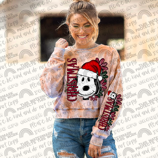 Snoopy Merry Christmas Floral & Sleeve- 2 PNG Files