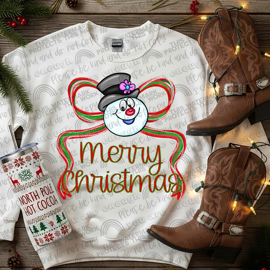 Frosty Face Merry Christmas Preppy Bow PNG File