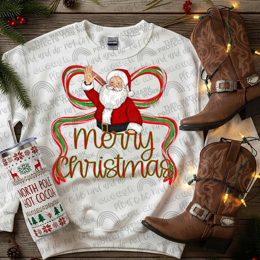 Santa Merry Christmas Preppy Bow PNG File
