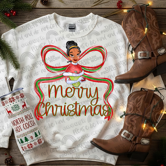 Tiana Merry Christmas Preppy Bow PNG File
