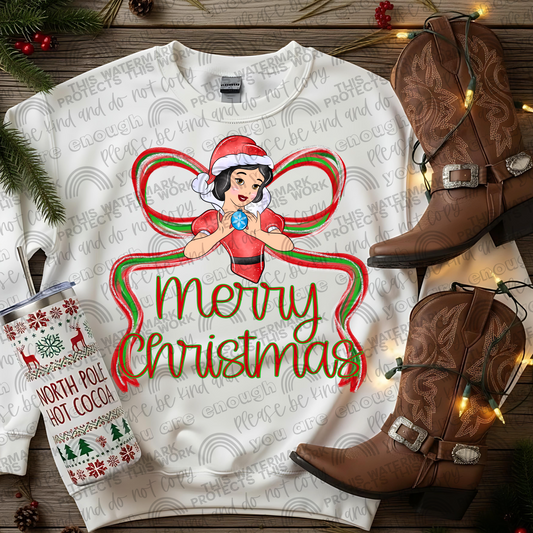 Snow White Merry Christmas Preppy Bow PNG File