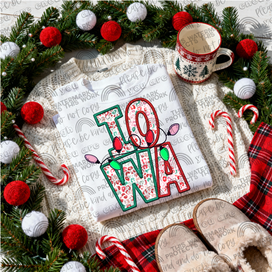 Iowa Leopard Christmas Lights PNG File