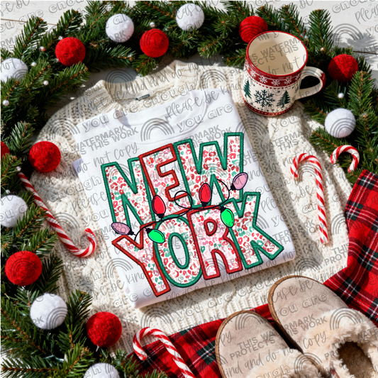 New York Leopard Christmas Lights PNG File