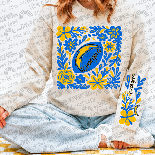 Chargers Football Floral with Sleeve- 2 PNG Files