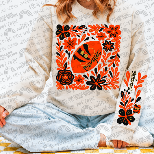Bengals Football Floral with Sleeve- 2 PNG Files