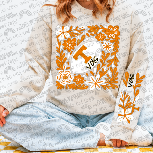 Tennessee Vols Football Floral with Sleeve- 2 PNG Files