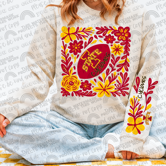 Iowa State Cyclones Football Floral with Sleeve- 2 PNG Files