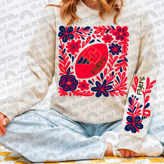 Dayton Flyers Football Floral with Sleeve- 2 PNG Files